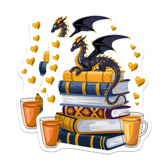 (2 Pack) Dragon Book Stack Magnets - Fantasy Reading Nook Decor - Whimsical Literary Lover Art - Magical Academia Accessory - 5 Inches On Longest Side - Thick Durable Magnet - Made in USA - MAG21754