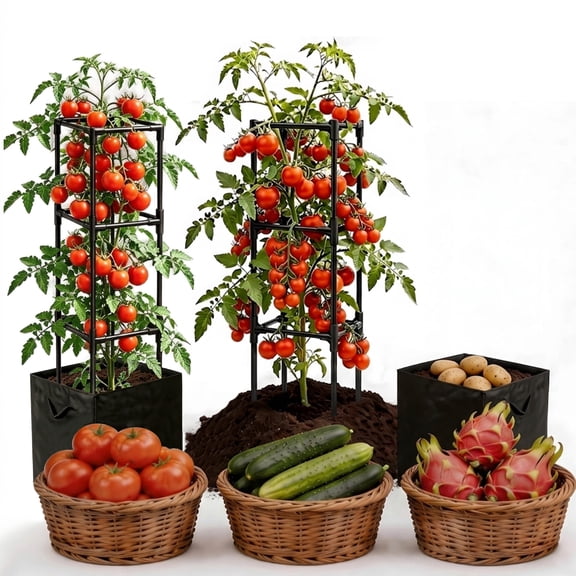 MQHUAYU 2Pack 47.3in Metal Tomato Cage,2-in-1 Dragon Fruit Trellis,Plant Support Tomato Cage for Dragon Fruit & Cactus, Indoor Outdoor Use