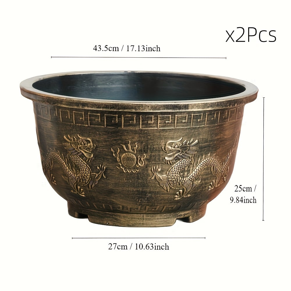 2-Pack Dragon Resin Flower Pots with Holes, 15-17 Inch Fish-Friendly ...