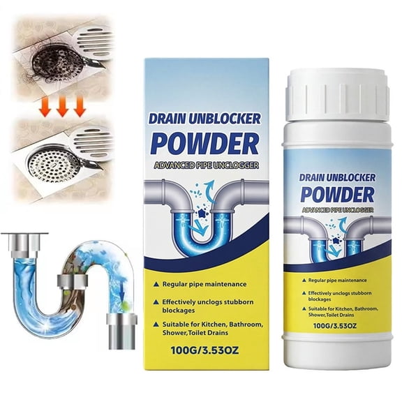 2-Pack Drain Cleaner Powder, Quick Foaming Sink Unblocker for Kitchen & Bathroom, Heavy Duty Pipe Clog Remover for Hair, Grease & Soap Scum