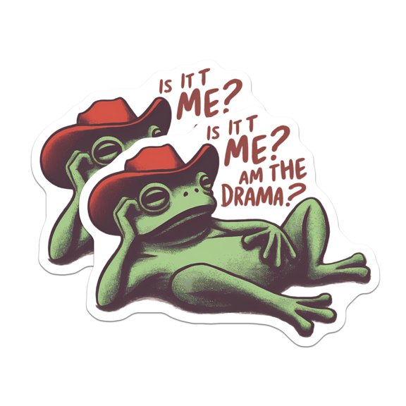 (2 Pack) Am The Drama Frog Stickers - Cowboy Hat Meme - Sarcastic Animal Decals - 5" On Longest Side - Sticks to Smooth Flat Surfaces - Made in USA - BMCS20662