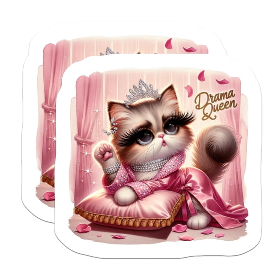 (2 Pack) Drama Queen Cat Magnets - Pampered Feline Decor - Glamorous Princess Kitty Accessory - 5 Inches On Longest Side - Thick Durable Magnet - Made in USA - MAG21843