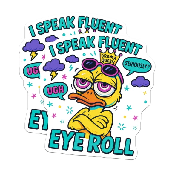 (2 Pack) Drama Queen Duck Magnets - Sassy Eye Roll Expression - Humorous Refrigerator Decor - 5 Inches On Longest Side - Thick Durable Magnet - Made in USA - MAG22063