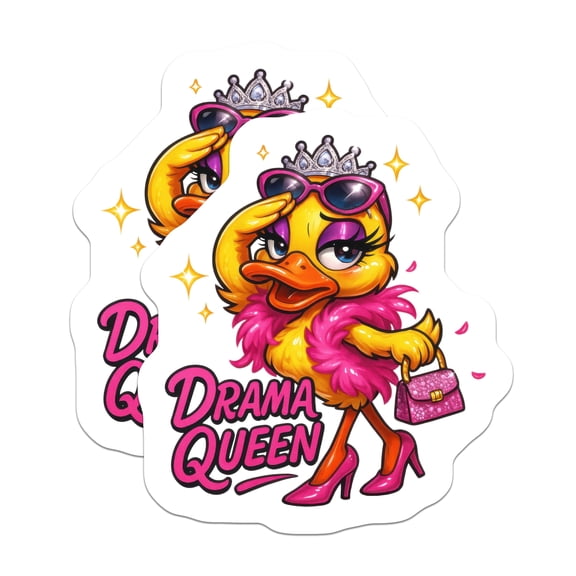 (2 Pack) Drama Queen Duck Stickers - Sassy Cartoon Animal Decals - Glamorous Diva Princess Art - Fun Decorative Decals - 5" On Longest Side - Sticks to Smooth Flat Surfaces - Made in USA - BMCS21179