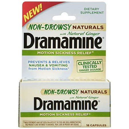 2 Pack Dramamine Non-Drowsy Naturals with Natural Ginger 18 Capsules Each