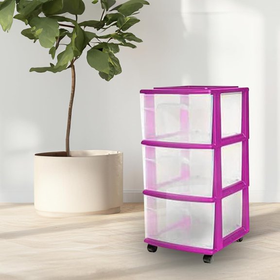 2-Pack Drawer Tower, 3-Tier Clear Plastic Storage Organizer Cart, Frame