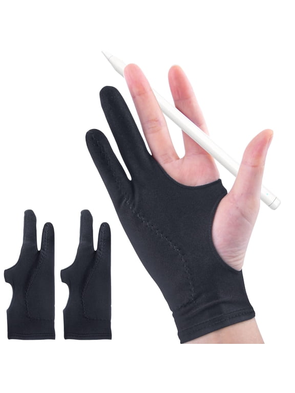 2-Pack Drawing Glove Palm Rejection for iPad Surface All Capacitive Touch Screen Artist Right/Left Hand Graphic Tablet, Graphics Monitor Digital Drawing Sketching, Inking, Coloring Two Finger Gloves