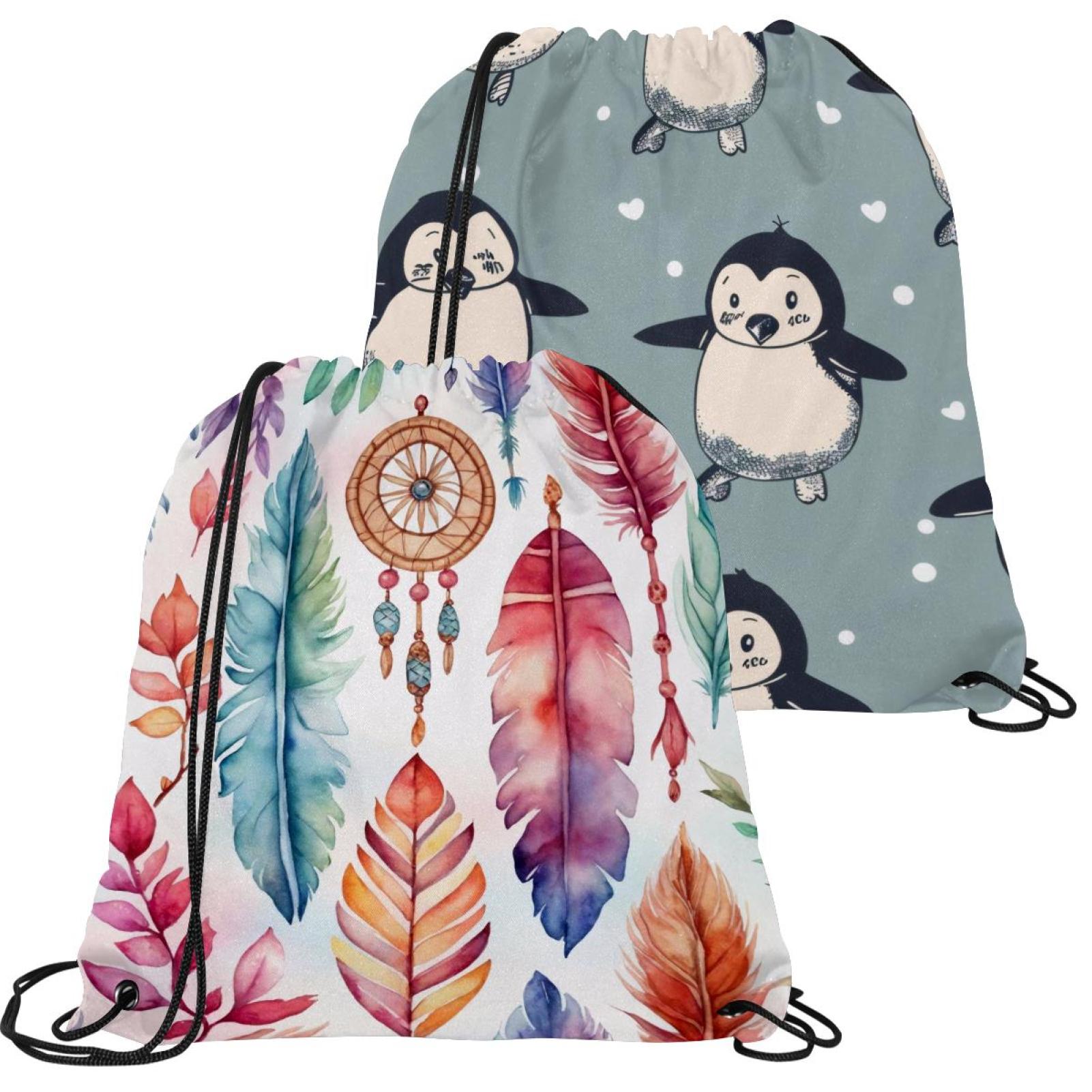 2 Pack Drawstring Backpack Bags, Watercolor Dreamcatcher Pattern