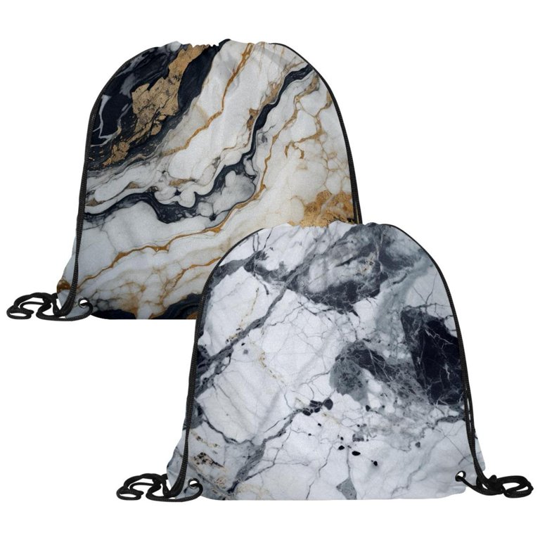 2 Pack Drawstring Bag Marble Texture Draw String Backpack for Kids
