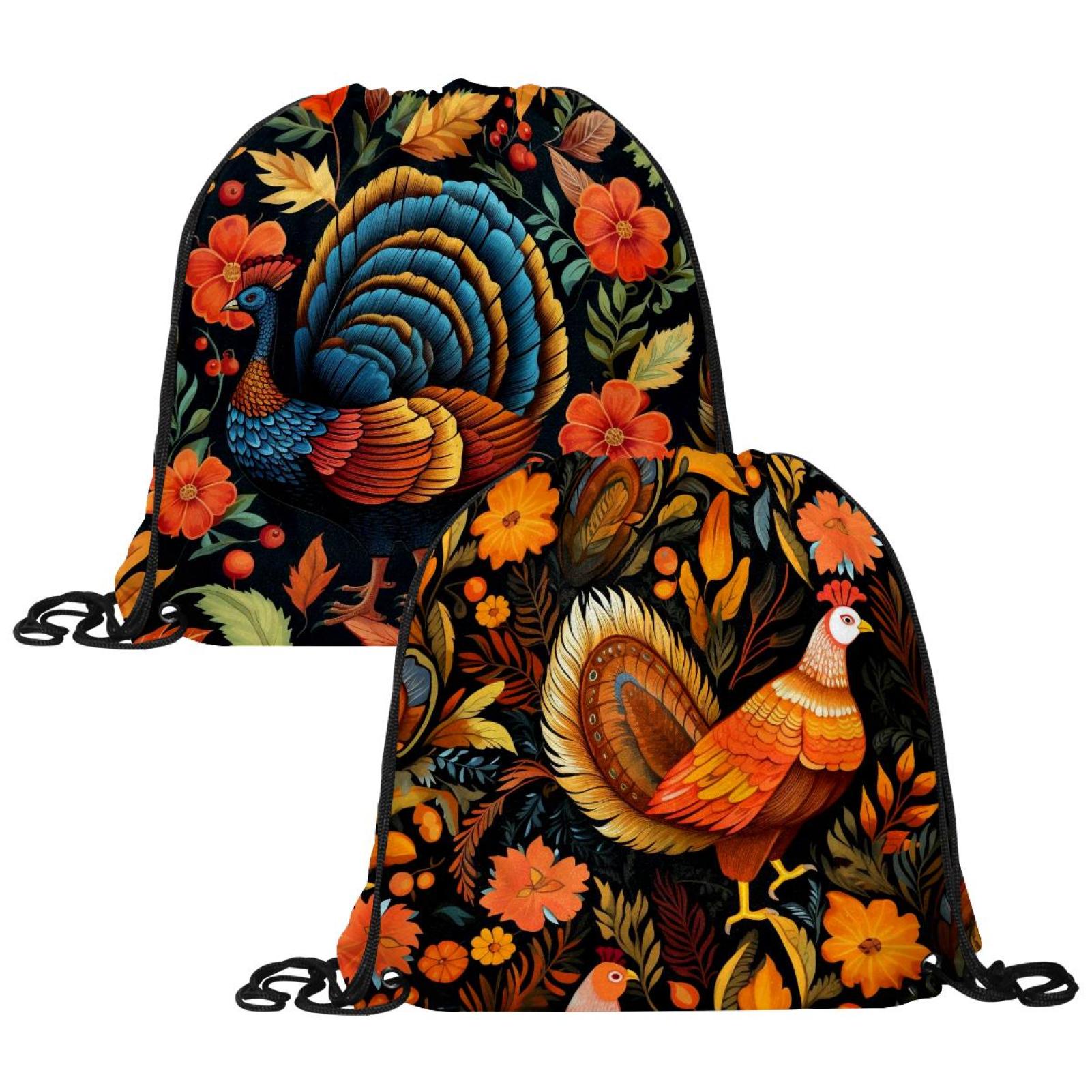 2 Pack Drawstring Bag Thanksgiving Turkey Draw String Backpack for Kids