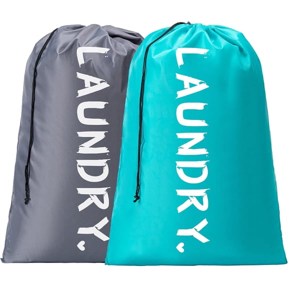 2 Pack Drawstring Laundry Bags Water Resistant Nylon Dirty Clothes Storage Sack for Travel Gym Hotel