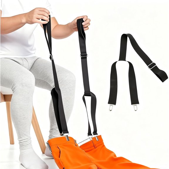 2-Pack Dressing Aid Clips for Pants  One-Hand Pants Assist Tool for Elderly, Disabled & Post-Surgery  Adjustable 26"-41" Metal Clip with Nylon Strap