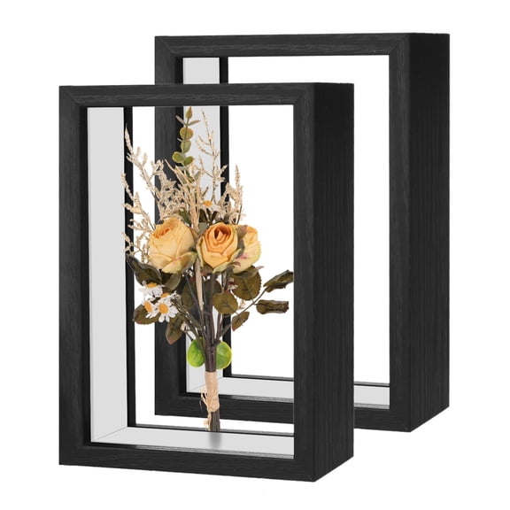2-Pack Dried Flower Frame, 4 x 6 Inch Double Acrylic Wooden Dried Flower Photo Floating Frame [Black]