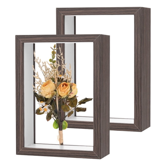 2-Pack Dried Flower Frame, 5 x 7 Inch Double Acrylic Wooden Dried Flower Photo Floating Frame [Coffee]