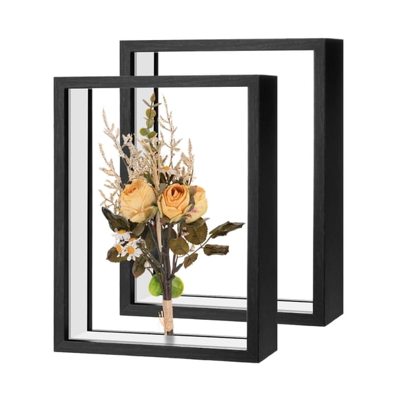 2-Pack Dried Flower Frame, 6 x 8 Inch Double Acrylic Wooden Dried Flower Photo Floating Frame [Black]