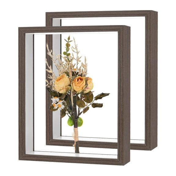 2-Pack Dried Flower Frame, 8 x 10 Inch Double Acrylic Wooden Dried Flower Photo Floating Frame [Coffee]