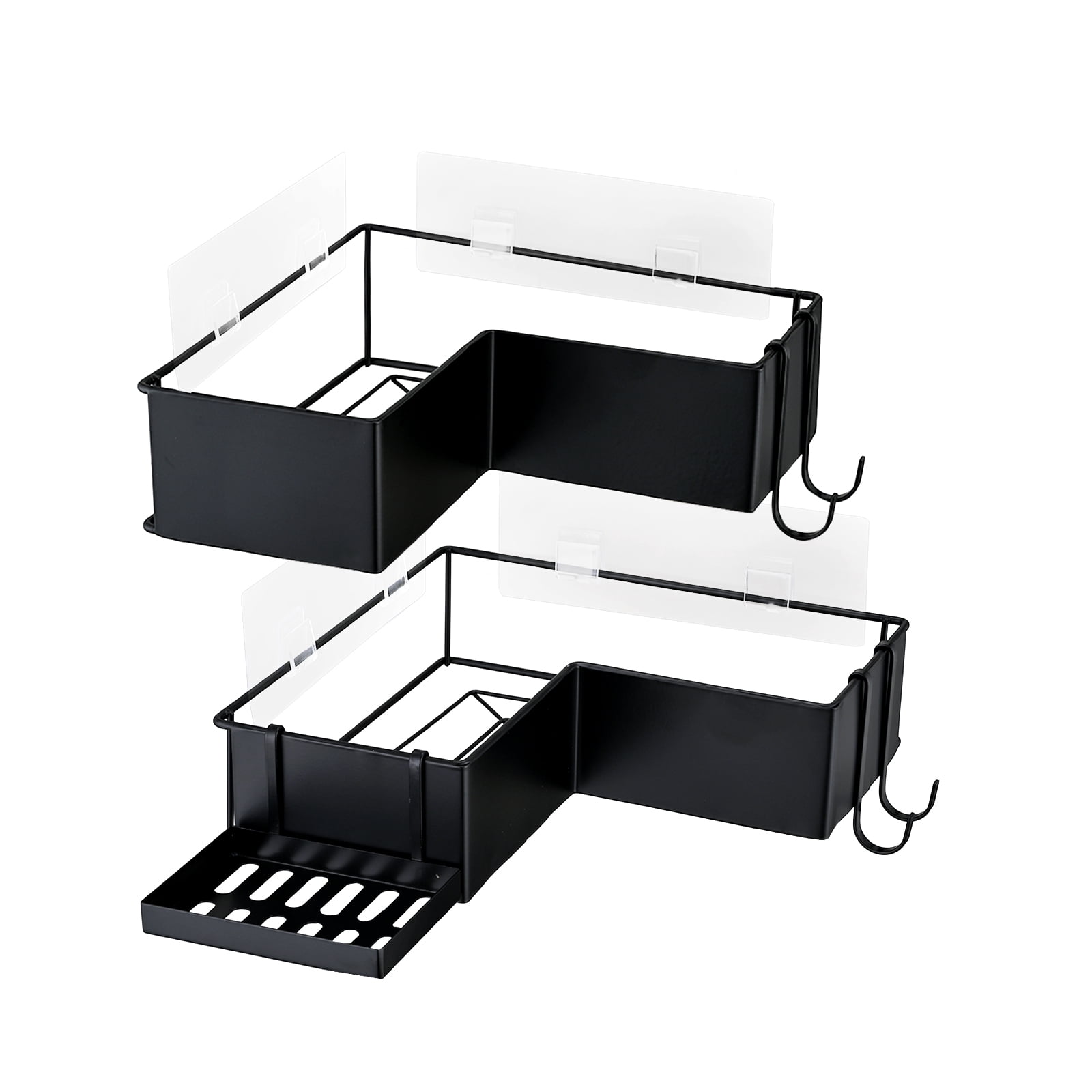 2 Pack Drill-Free Adhesive Corner Shower Caddy Organizer with Soap Holder and 4 Hooks
