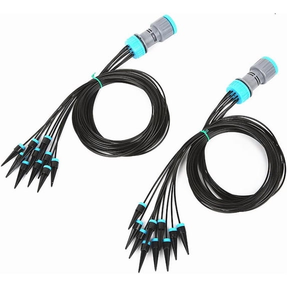 2 Pack Drip Irrigation System Automatic Micro Drip Kit with 10 Drip 62 Inch Nozzles Irrigation Tubing Hose Garden Irrigation Head Drop Drip Watering System for Flower, Potted Plants, Vegetable