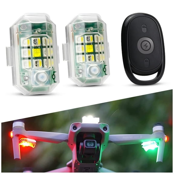 2-Pack Drone Strobe Lights with Remote, 7-Color Wireless LED Anti-Collision Flashing Light | USB Rechargeable, Waterproof for Drones, Motorcycles, Bikes