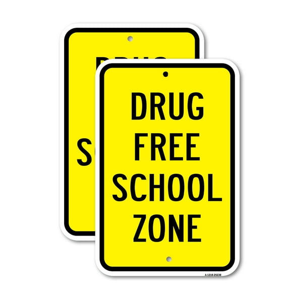 (2 Pack) Drug Free School Zone 1 | 12" X 18" Heavy-Gauge Aluminum Sign | Rust Free Aluminum, Weather Resistant, Waterproof, Fade Resistant, 2 Pre-drilled Holes