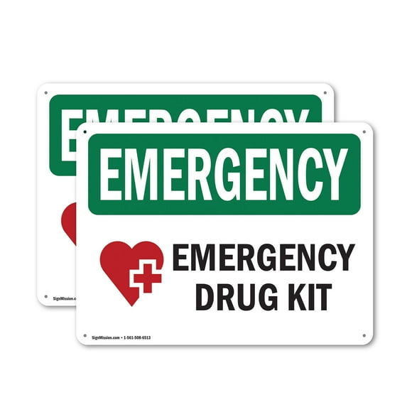 (2 Pack) Drug Kit With Symbol OSHA Emergency Sign 18 Inch X 12 Inch Indoor / Outdoor Rust-Free Aluminum Metal Signs for Workplace, Workshop, and Construction Site, Made in the USA