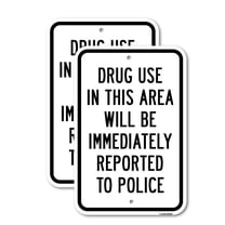 (2 Pack) Drug Use In This Area Will Be Immediately Reported | 18" X 24" Heavy-Gauge Aluminum Sign | Rust Free Aluminum, Weather Resistant, Waterproof, Fade Resistant, 2 Pre-drilled