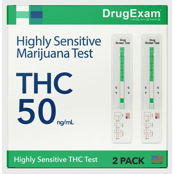 2 Pack - DrugExam Made in USA Highly Sensitive Marijuana THC Single Panel Drug Test Kit - Marijuana Drug Test with 50 ng/mL Cutoff Level for Detecting Any Form of THC in Urine up to 45 Days