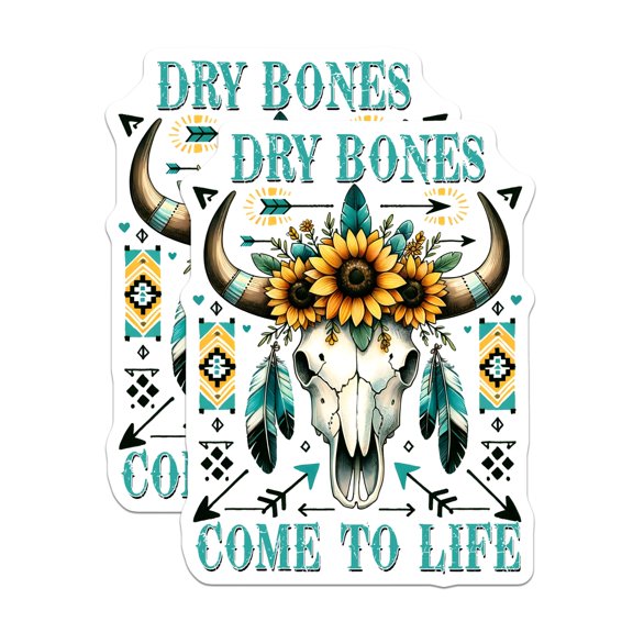 (2 Pack) Dry Bones Stickers - Bull Skull Sunflower - Western Style Decals - 5" On Longest Side - Sticks to Smooth Flat Surfaces - Made in USA - BMCS14575