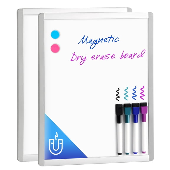 2 Pack Dry Erase Board, 11" x 14" Magnetic Small Whiteboard, 2 Magnets and 5 Markers