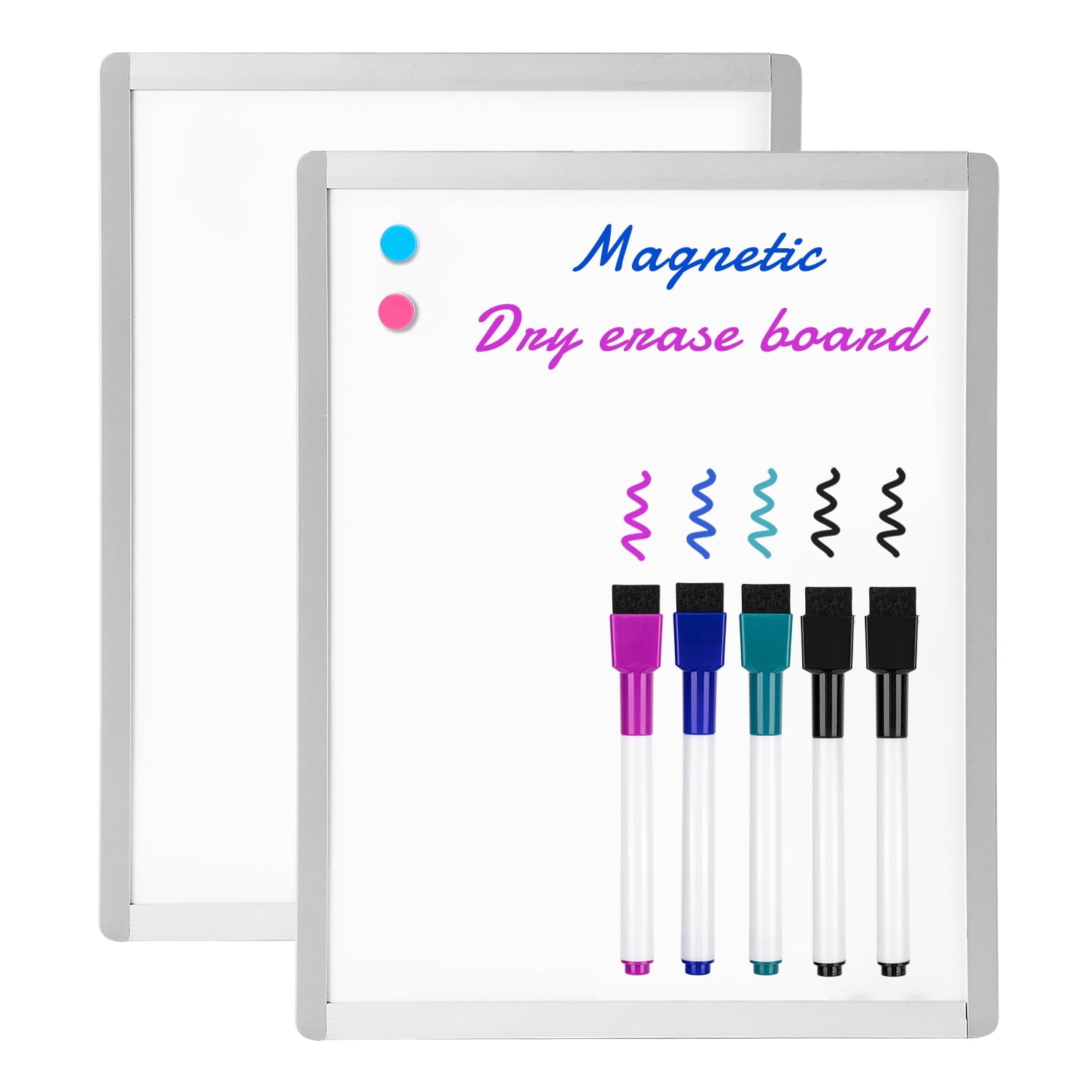 2 Pack Dry Erase Board, 11" x 14" Magnetic Small Whiteboard, 2 Magnets and 4 Markers