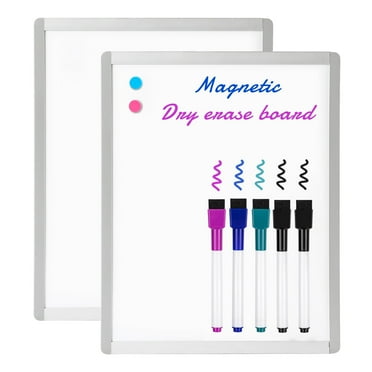 2 Pack Dry Erase Board, 11" x 14" Magnetic Small Whiteboard, 2 Magnets and 4 Markers