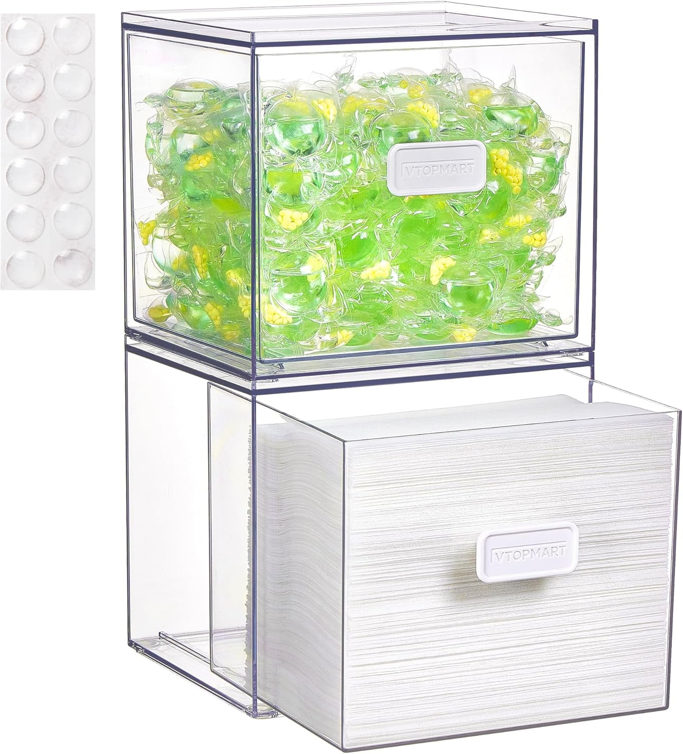 2 Pack Dryer Sheet Holder and Laundry Pods Container,Clear Stackable Storage Drawers for Washing Powder, Scent Booster Beads, Color Catchers & Wool Bs, Ideal for Laundry Room Organization