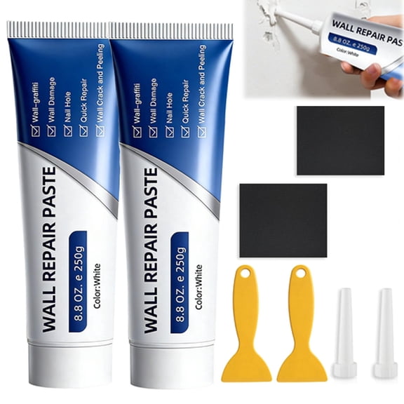 2 Pack Drywall Repair Kit 250ml Large Capacity, Wall Repair Paste with Nozzle Extender, Quick Drying & Waterproof Spackling Paste for Holes, Cracks, Peeling, Graffiti, Scratches – Home DIY, White