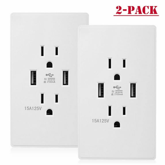 2 Pack Dual 2-Port Rapid Charging Adapter USB Wall Outlet Socket AC Power Receptacle