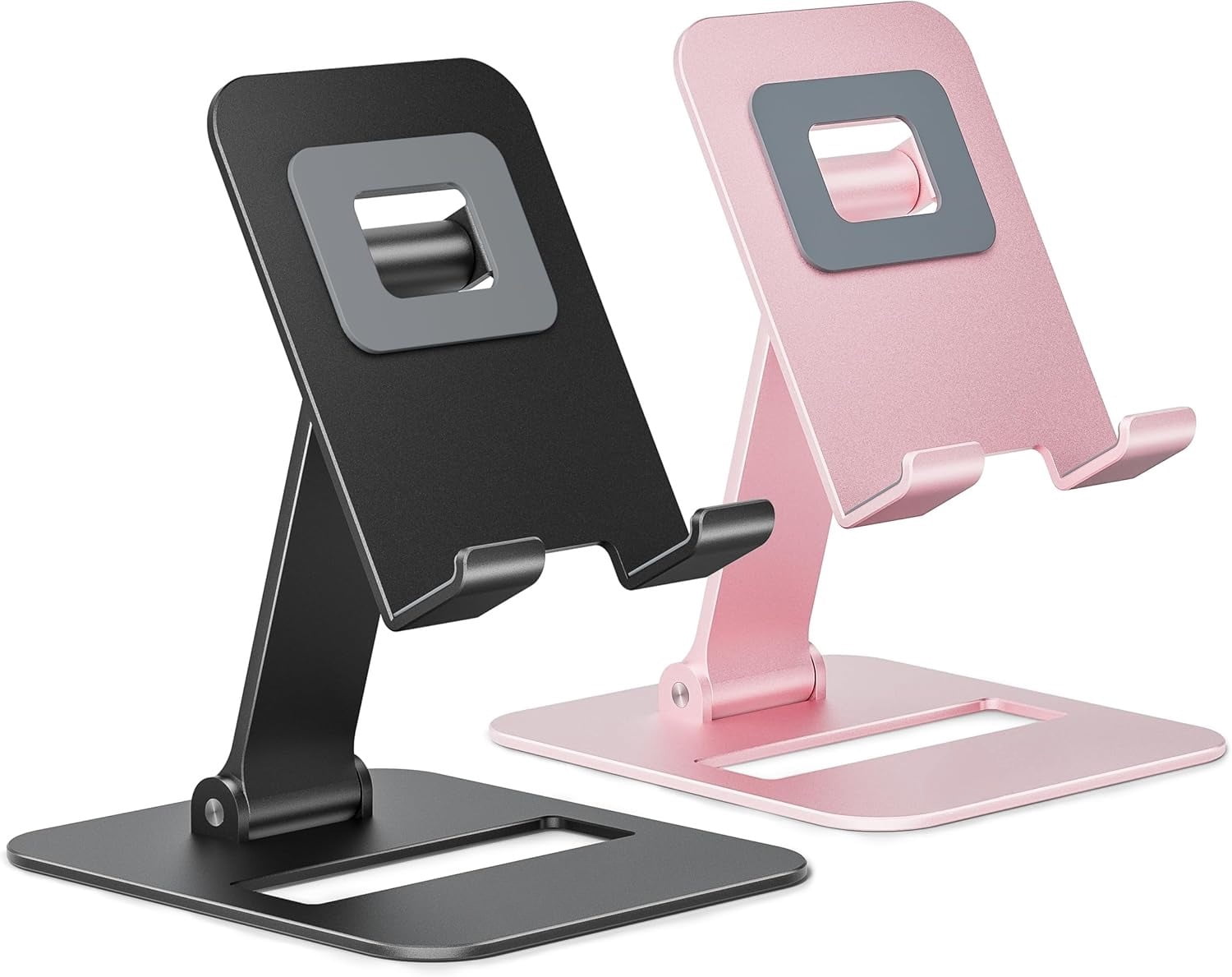 2 Pack Dual Folding Cell Phone Stand, Fully Adjustable Phone Holder for Desk, Compatible with iPhone 16 15 14 13 12 11, Nintendo Switch, All Phones, Silver