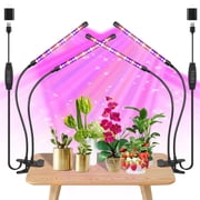 2-Pack Dual Head Full Spectrum Grow Light, Red Blue Warm White LED Plant Light with 4/8/12/18H Auto Timer, 3 Lighting Modes, 10 Dimmable Levels