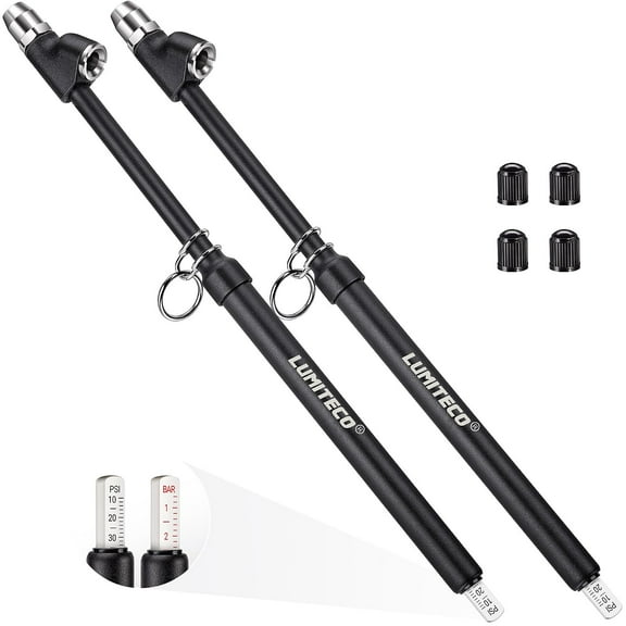 2-Pack Dual Head Tire Pressure Gauge, Heavy Duty Truck Tire Air Gauge Range 10-150PSI 1-10Bar, Straight-On Pencil Air Pressure Gauge Extended Tube for Semi Truck, Car Tire Pressure Checker