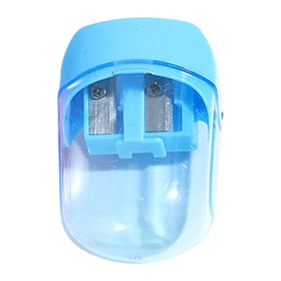 2 Pack Dual Hole Pencil Sharpener with Lid, Handheld Manual Sharpener with Shavings Catcher, Blue