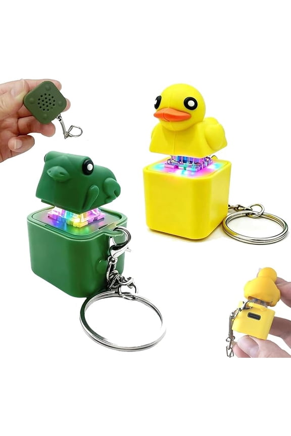 2 Pack Duck and Frog Quacking Fidget Keychain, USB C Rechargeable Animal Sound Toys with LED Lights, Novelty Desk Stress Relief Toy for Adults(Duck and Frog)