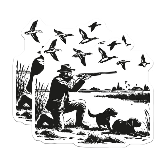 (2 Pack) Duck Hunting Magnets - Waterfowl Hunter Design - Hunting Dogs Retriever Scene - Outdoor Sportsman Wildlife Magnets - 5 Inches On Longest Side - Thick Durable Magnet - Made in USA - MAG22224