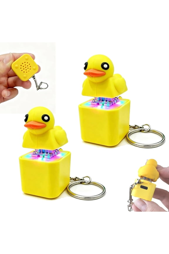 2 Pack Duck and Frog Quacking Fidget Keychain, USB C Rechargeable Animal Sound Toys with LED Lights, Novelty Desk Stress Relief Toy for Adults(Duck)