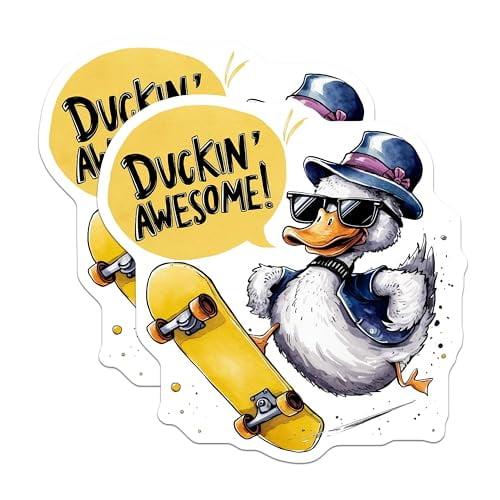 (2 Pack) Duckin' Awesome Magnets Magnets - Skater Duck Magnet - Cool Animal Magnet - 5" On Longest Side - Made in USA - Sticks to Refrigerators & Metal Surfaces - MAG8543