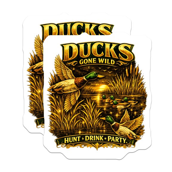 (2 Pack) Ducks Gone Wild Stickers - Duck Hunting Decals - Outdoorsman Man Cave Decor - Funny Wildlife Party Theme - 5 Inches On Longest Side - Thick Durable Magnet - Made in USA