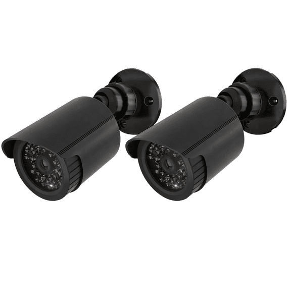 (2-Pack) Dummy Security Camera with Flashing LED Light for Indoor & Outdoor Use