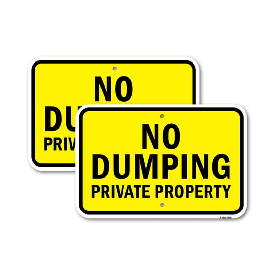 (2 Pack) No Dumping Private Property 1 (Yellow) | 18" X 24" Heavy-Gauge Aluminum Sign | Rust Free Aluminum, Weather Resistant, Waterproof, Fade Resistant, 2 Pre-drilled Holes