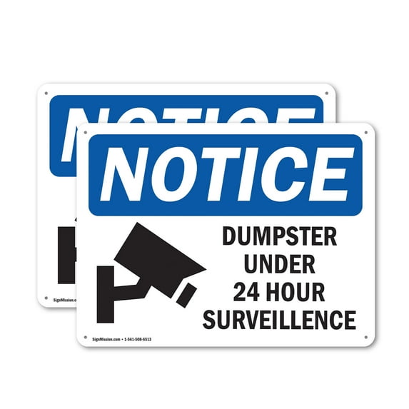 (2 Pack) Dumpster Under 24 Hour Surveillance OSHA Notice Sign 24 Inch X 18 Inch Plastic Sign, Weather Resistant, UV Protected for Workplace, Business, and Construction Site, Made in the