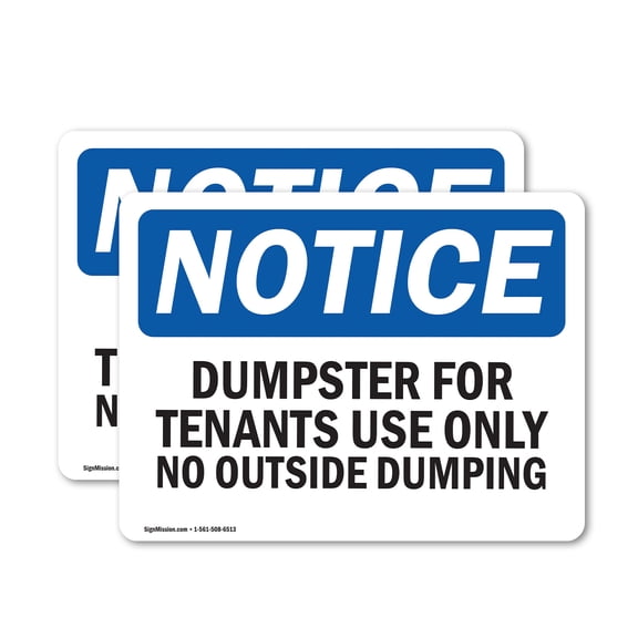 (2 Pack) Dumpster For Tenants Use Only Sign