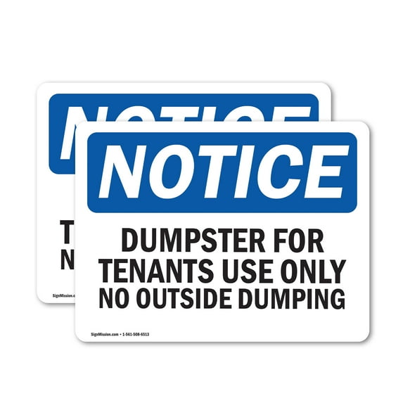 (2 Pack) Dumpster For Tenants Use Only Sign With Symbol OSHA Notice Sign 5 Inch X 3.5 Inch Vinyl Label Decal Sticker Weather Resistant, UV Protected for Workplace, Business, and