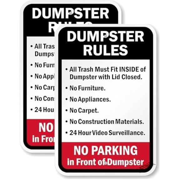 2 Pack Dumpster Rules - No Parking In Front Of Dumpster Sign 12"x 8" Metal Signs For Outdoor & Indoor