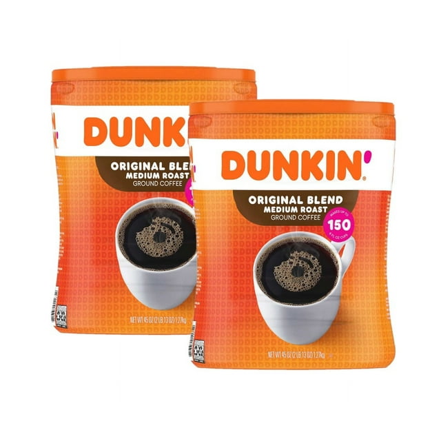 2 Pack Dunkin' Donuts Original Blend Ground Coffee, Medium Roast, 45